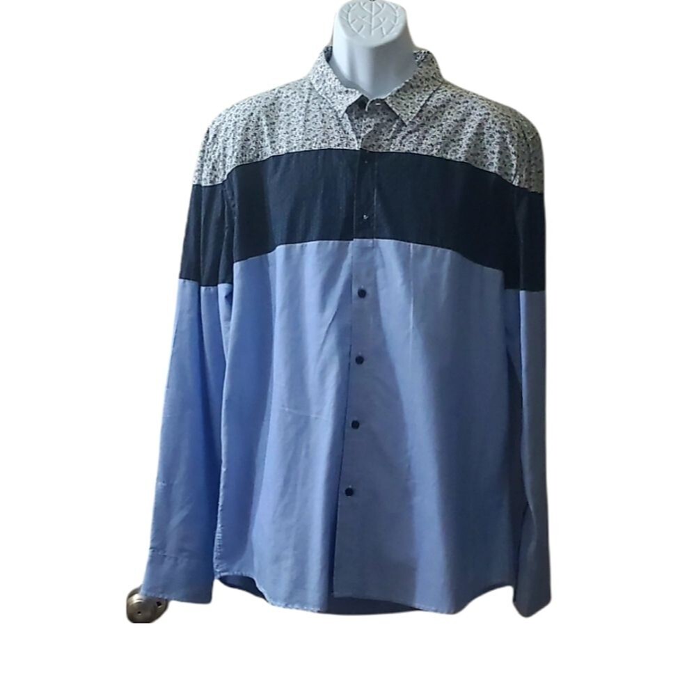 American Rag Blue Floral Western Style Longsleeve Dressy Casual Buttondown Shirt